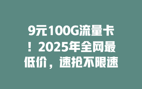 9元100G流量卡！2025年全网最低价，速抢不限速