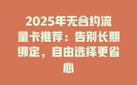 2025年无合约流量卡推荐：告别长期绑定，自由选择更省心