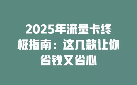 2025年流量卡终极指南：这几款让你省钱又省心