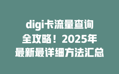 digi卡流量查询全攻略！2025年最新最详细方法汇总