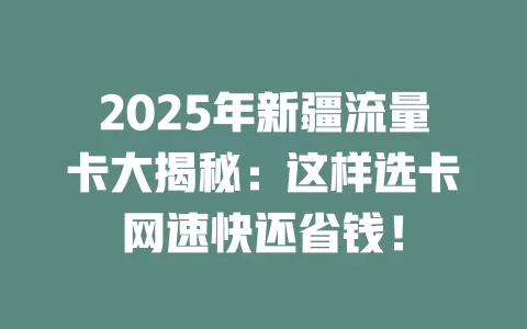 2025年新疆流量卡大揭秘：这样选卡网速快还省钱！