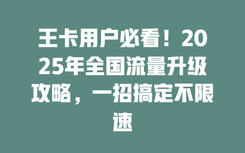王卡用户必看！2025年全国流量升级攻略，一招搞定不限速