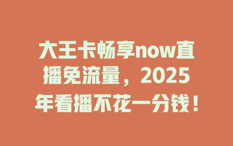 大王卡畅享now直播免流量，2025年看播不花一分钱！