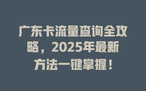 广东卡流量查询全攻略，2025年最新方法一键掌握！