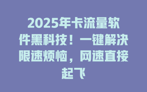 2025年卡流量软件黑科技！一键解决限速烦恼，网速直接起飞