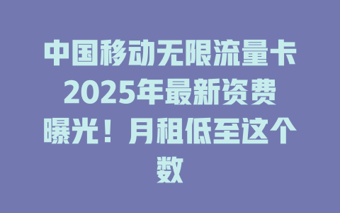 中国移动无限流量卡2025年最新资费曝光！月租低至这个数
