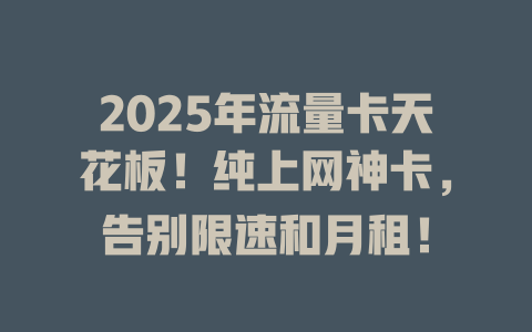 2025年流量卡天花板！纯上网神卡，告别限速和月租！