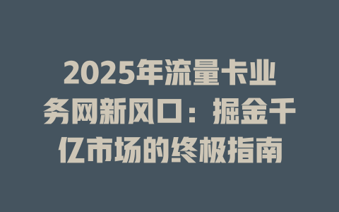 2025年流量卡业务网新风口：掘金千亿市场的终极指南