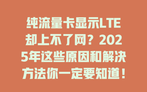 纯流量卡显示LTE却上不了网？2025年这些原因和解决方法你一定要知道！