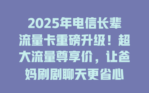 2025年电信长辈流量卡重磅升级！超大流量尊享价，让爸妈刷剧聊天更省心