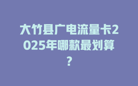 大竹县广电流量卡2025年哪款最划算？