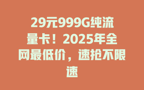 29元999G纯流量卡！2025年全网最低价，速抢不限速