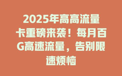 2025年高高流量卡重磅来袭！每月百G高速流量，告别限速烦恼