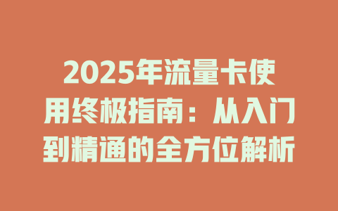 2025年流量卡使用终极指南：从入门到精通的全方位解析