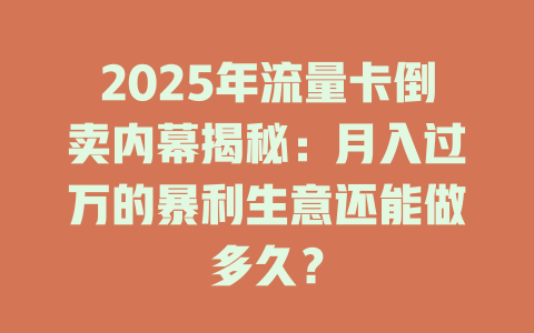 2025年流量卡倒卖内幕揭秘：月入过万的暴利生意还能做多久？