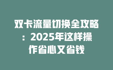 双卡流量切换全攻略：2025年这样操作省心又省钱