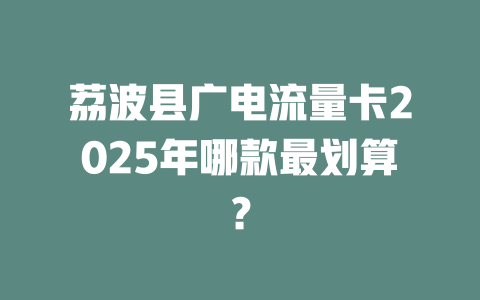 荔波县广电流量卡2025年哪款最划算？
