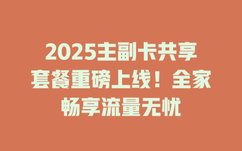 2025主副卡共享套餐重磅上线！全家畅享流量无忧
