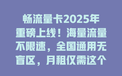 畅流量卡2025年重磅上线！海量流量不限速，全国通用无盲区，月租仅需这个数