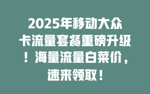 2025年移动大众卡流量套餐重磅升级！海量流量白菜价，速来领取！