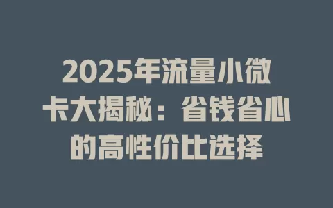 2025年流量小微卡大揭秘：省钱省心的高性价比选择