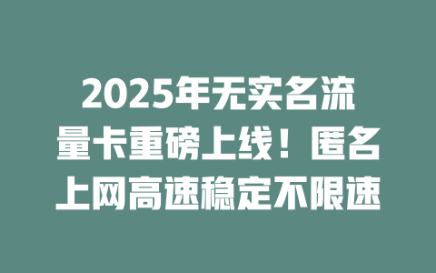 2025年无实名流量卡重磅上线！匿名上网高速稳定不限速