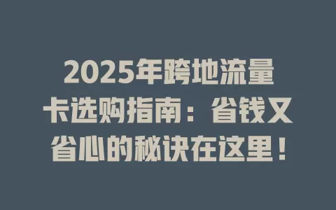 2025年跨地流量卡选购指南：省钱又省心的秘诀在这里！