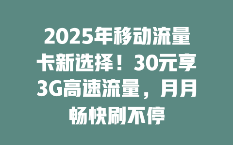 2025年移动流量卡新选择！30元享3G高速流量，月月畅快刷不停