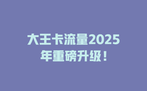大王卡流量2025年重磅升级！