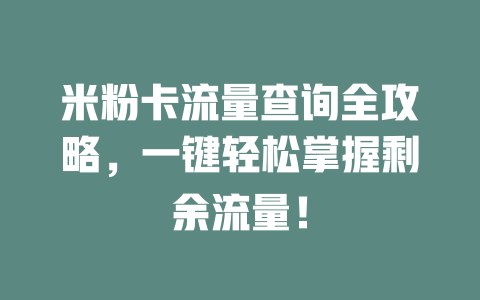 米粉卡流量查询全攻略，一键轻松掌握剩余流量！