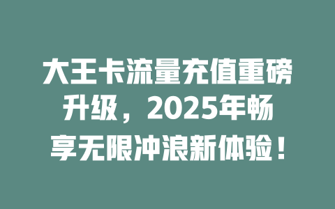 大王卡流量充值重磅升级，2025年畅享无限冲浪新体验！
