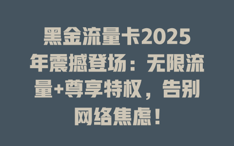 黑金流量卡2025年震撼登场：无限流量+尊享特权，告别网络焦虑！