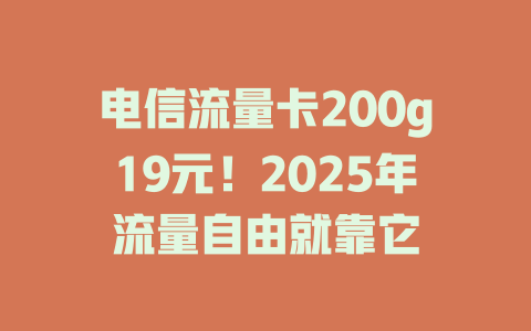 电信流量卡200g19元！2025年流量自由就靠它