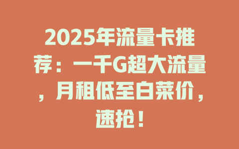 2025年流量卡推荐：一千G超大流量，月租低至白菜价，速抢！