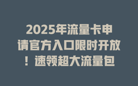 2025年流量卡申请官方入口限时开放！速领超大流量包