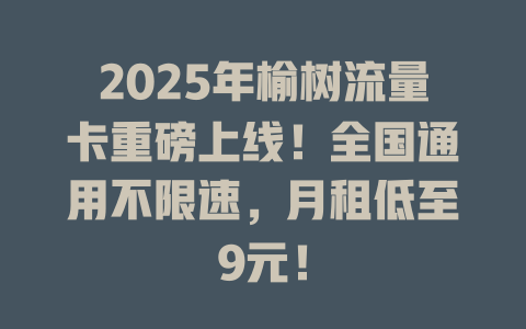 2025年榆树流量卡重磅上线！全国通用不限速，月租低至9元！