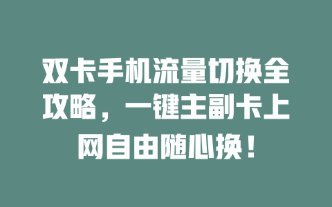双卡手机流量切换全攻略，一键主副卡上网自由随心换！