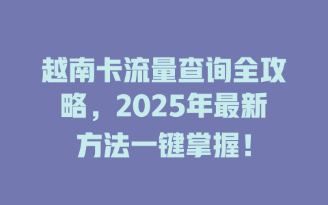 越南卡流量查询全攻略，2025年最新方法一键掌握！