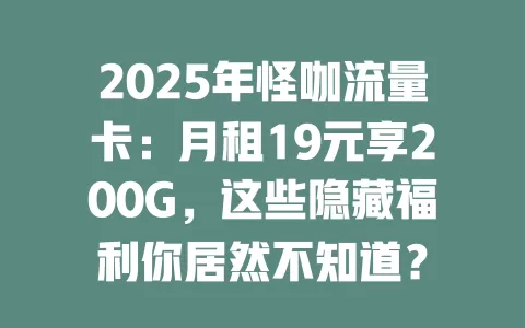 2025年怪咖流量卡：月租19元享200G，这些隐藏福利你居然不知道？