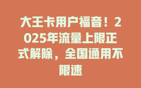 大王卡用户福音！2025年流量上限正式解除，全国通用不限速