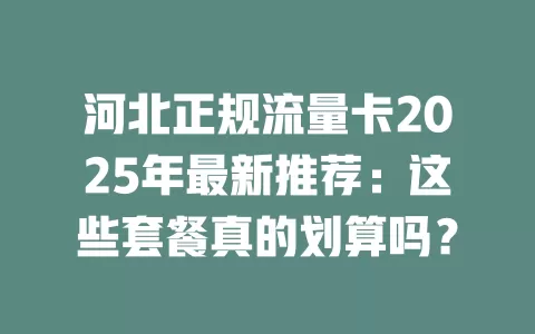 河北正规流量卡2025年最新推荐：这些套餐真的划算吗？