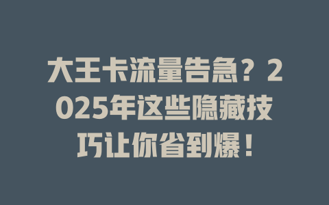 大王卡流量告急？2025年这些隐藏技巧让你省到爆！
