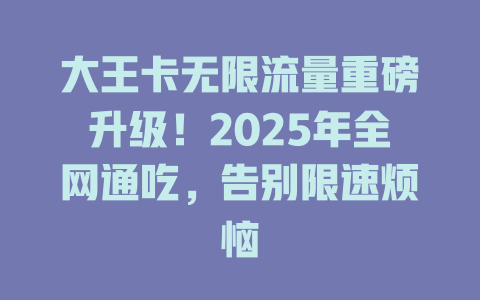 大王卡无限流量重磅升级！2025年全网通吃，告别限速烦恼