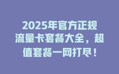 2025年官方正规流量卡套餐大全，超值套餐一网打尽！