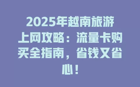 2025年越南旅游上网攻略：流量卡购买全指南，省钱又省心！