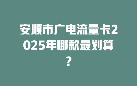 安顺市广电流量卡2025年哪款最划算？