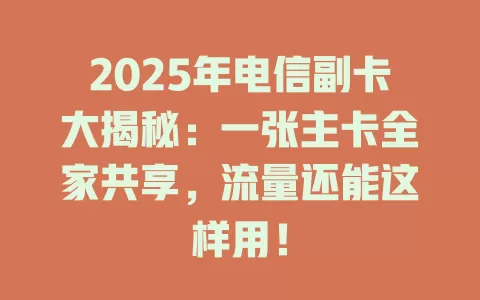2025年电信副卡大揭秘：一张主卡全家共享，流量还能这样用！
