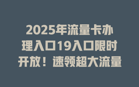2025年流量卡办理入口19入口限时开放！速领超大流量