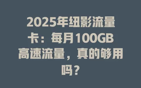 2025年纽影流量卡：每月100GB高速流量，真的够用吗？