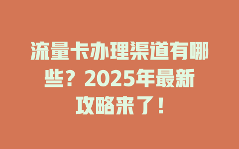 流量卡办理渠道有哪些？2025年最新攻略来了！